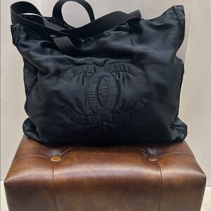 CHANEL Satin CC Black Tote Bag